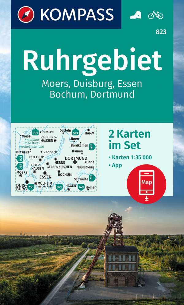 Online bestellen: Wandelkaart 823 Ruhrgebiet | Kompass
