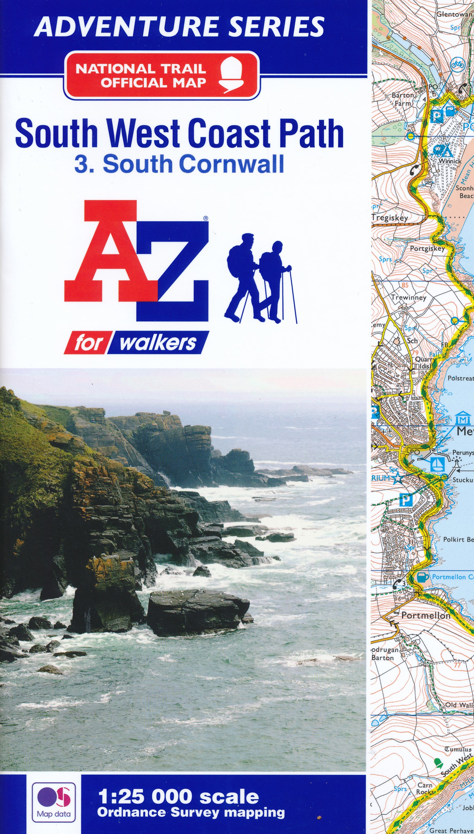 Online bestellen: Wandelatlas 3 Adventure Atlas South West Coast Path South Cornwall | A-Z Map Company