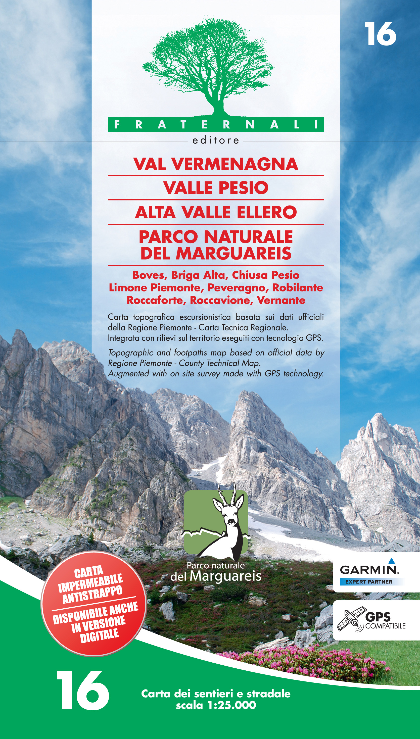 Online bestellen: Wandelkaart 16 Val Vermenagna, Valle Pesio, Alta Valle Ellero, Parco Naturale Del Marguareis | Fraternali Editore