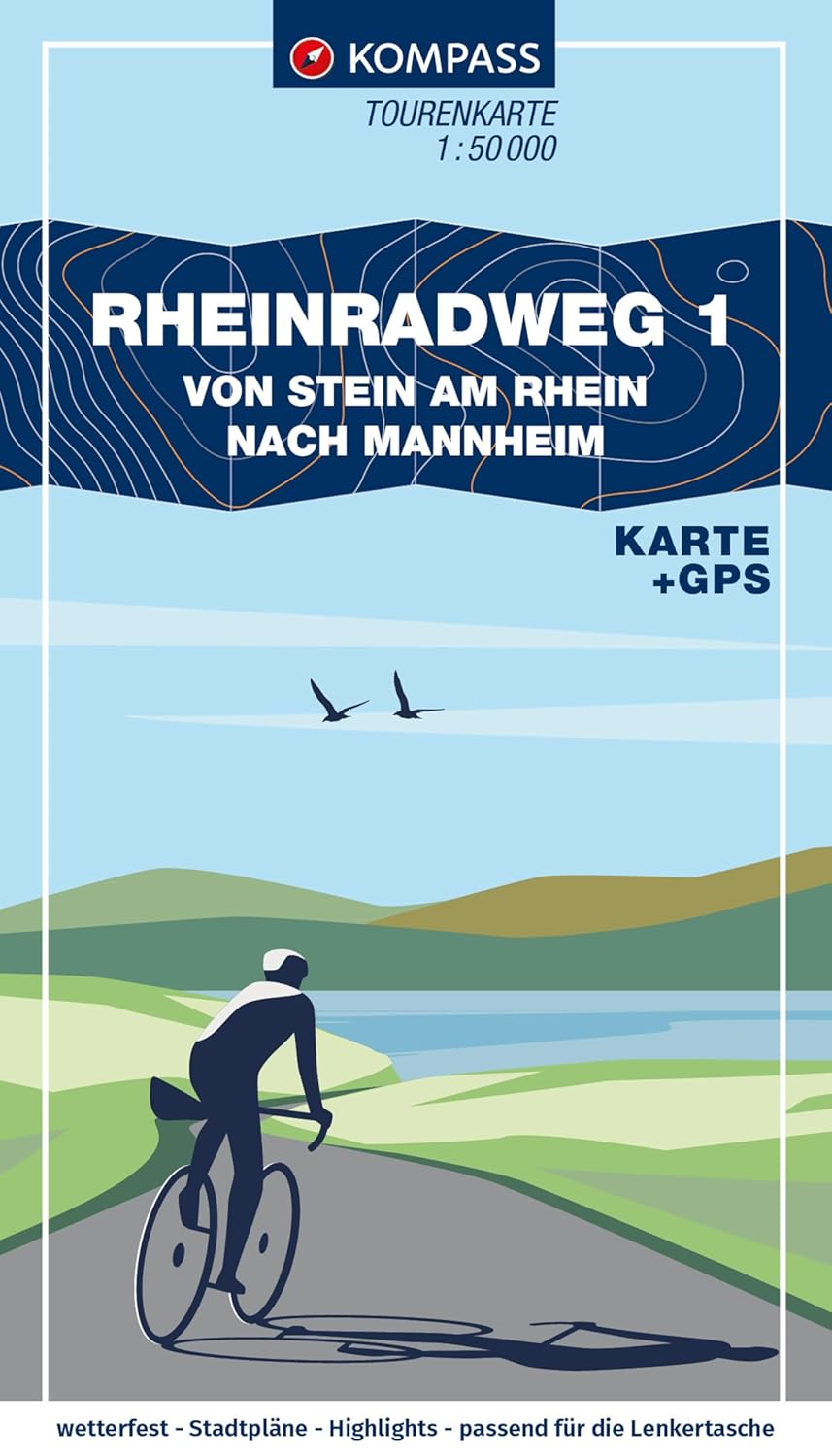 Fietskaart 7008 Rheinradweg 1 | Kompass