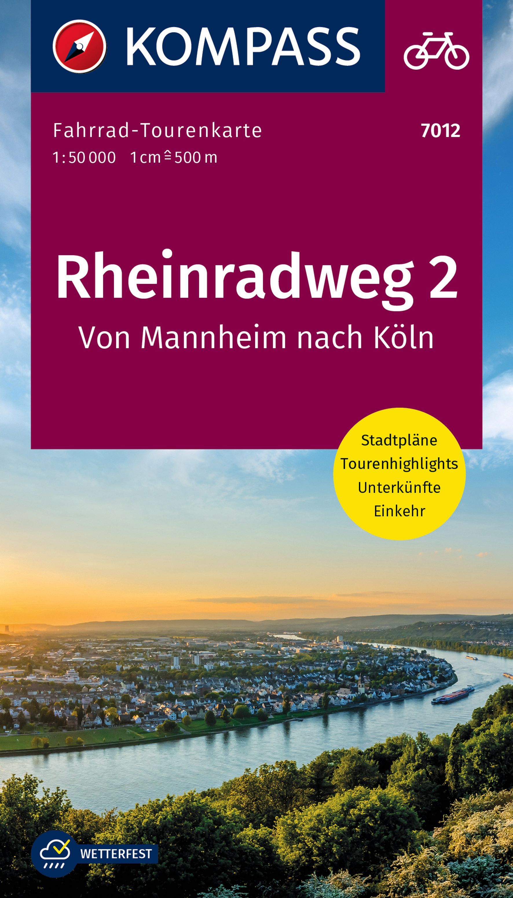 Online bestellen: Fietskaart 7012 Rheinradweg 2 | Kompass