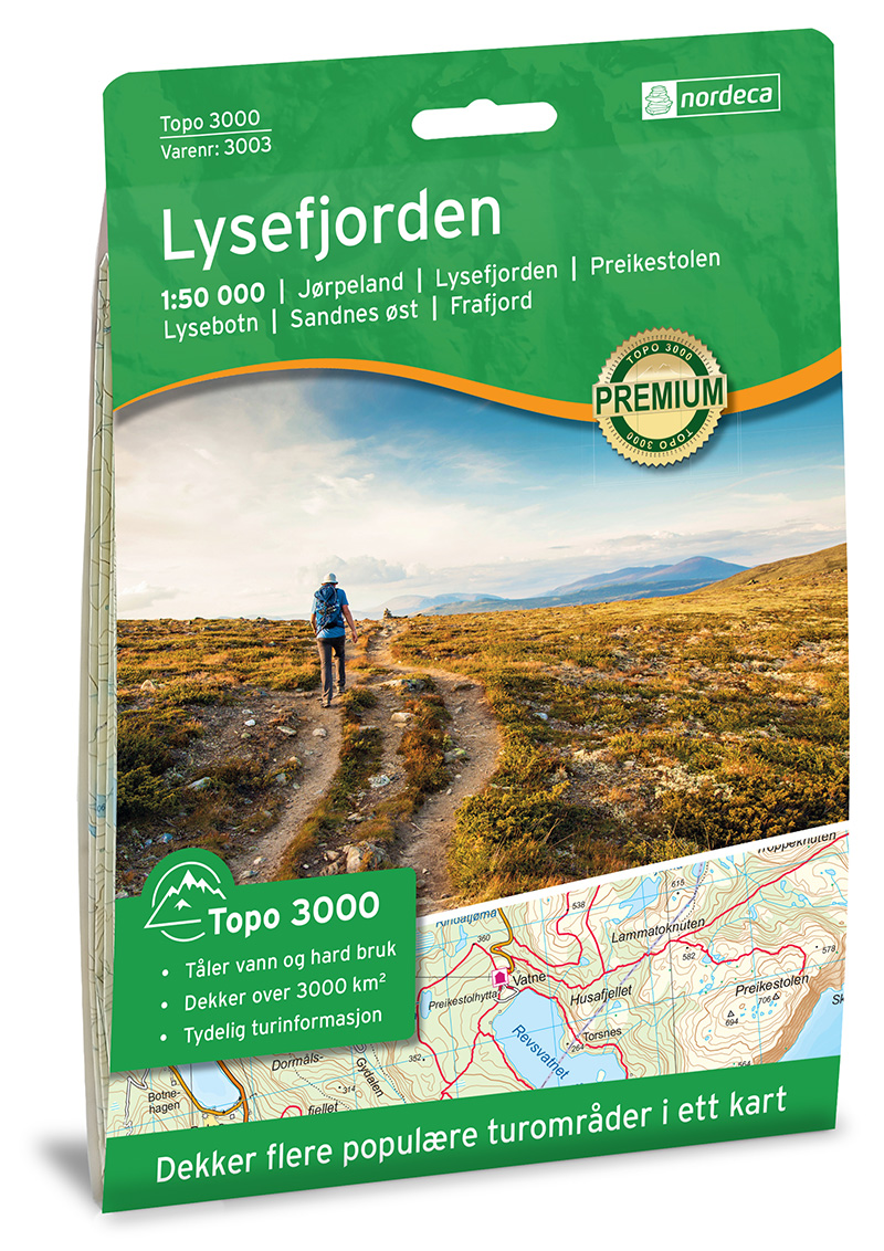 Online bestellen: Wandelkaart 3003 Topo 3000 Lysefjorden | Nordeca