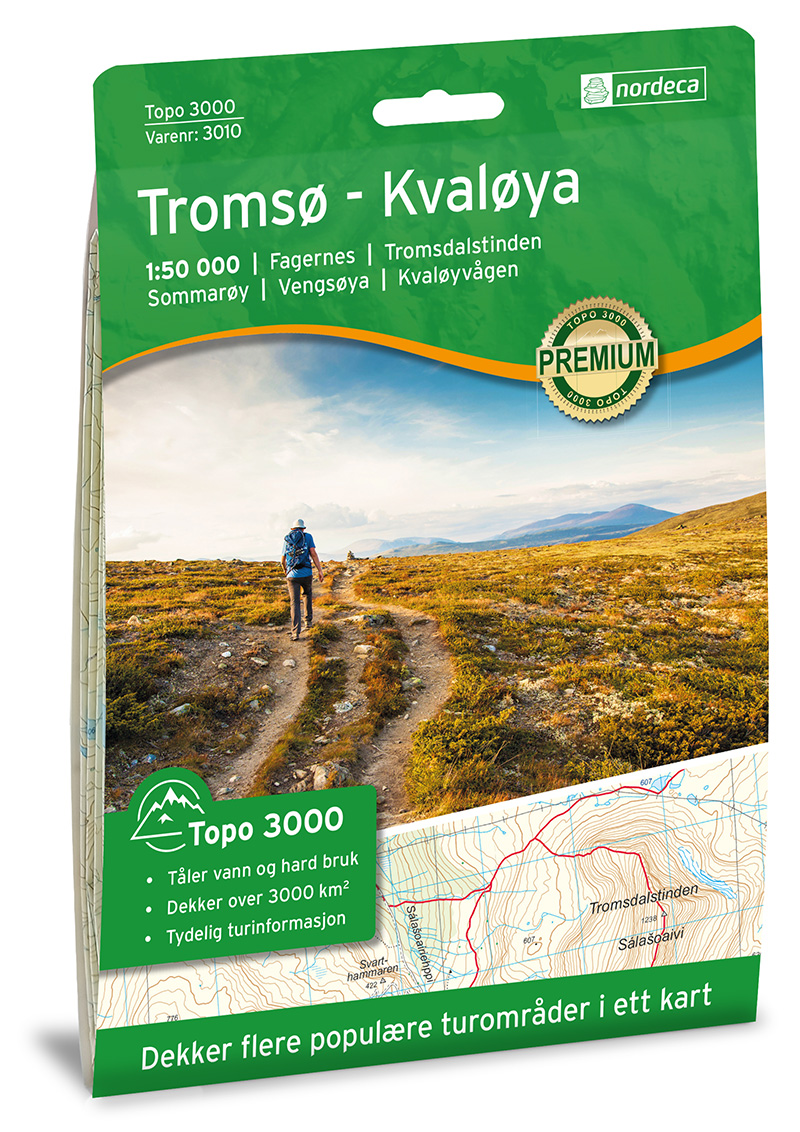 Online bestellen: Wandelkaart 3010 Topo 3000 Tromsø-Kvaløya | Nordeca