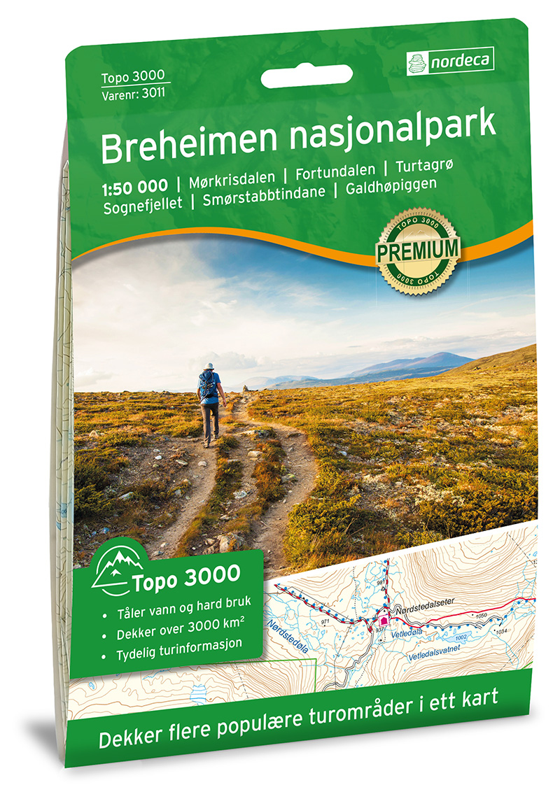 Online bestellen: Wandelkaart 3011 Topo 3000 Breheimen | Nordeca