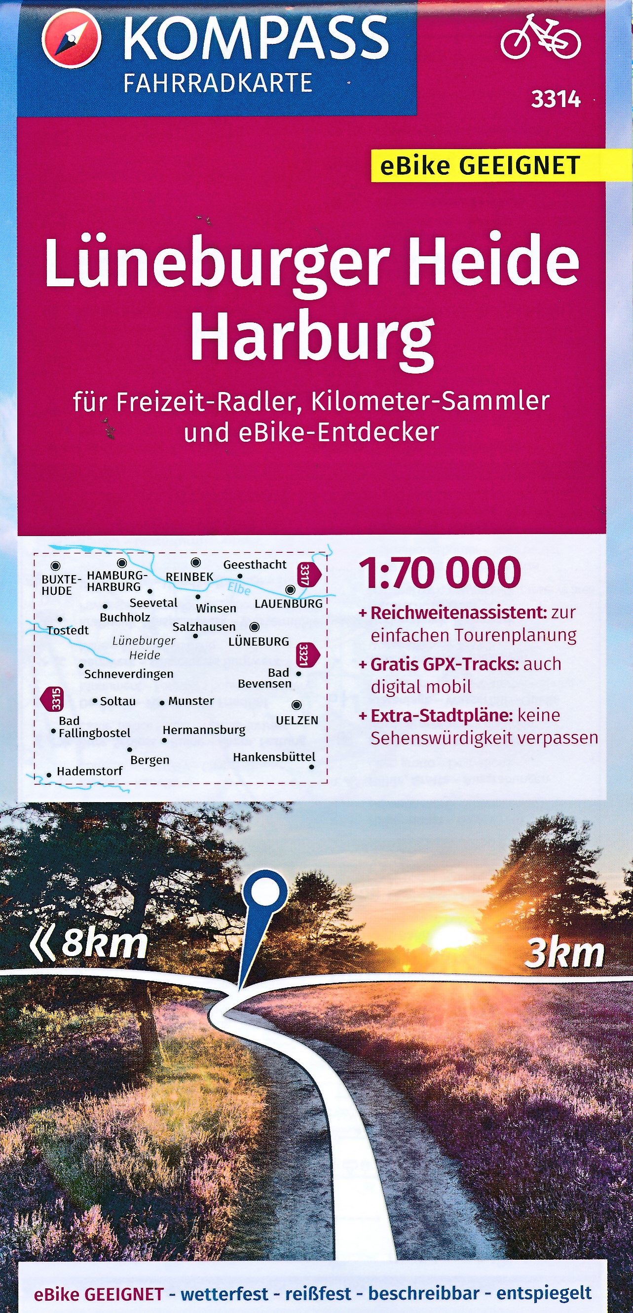 Online bestellen: Fietskaart 3314 Lüneburger Heide - Harburg | Kompass