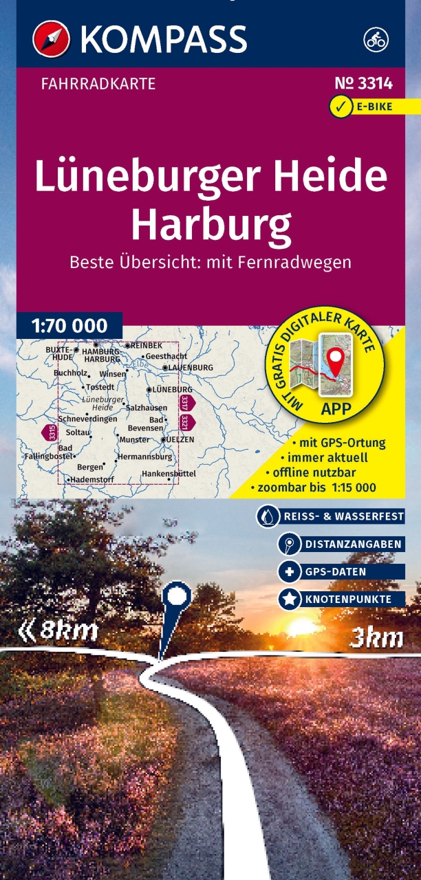 Fietskaart 3314 Lüneburger Heide - Harburg | Kompass