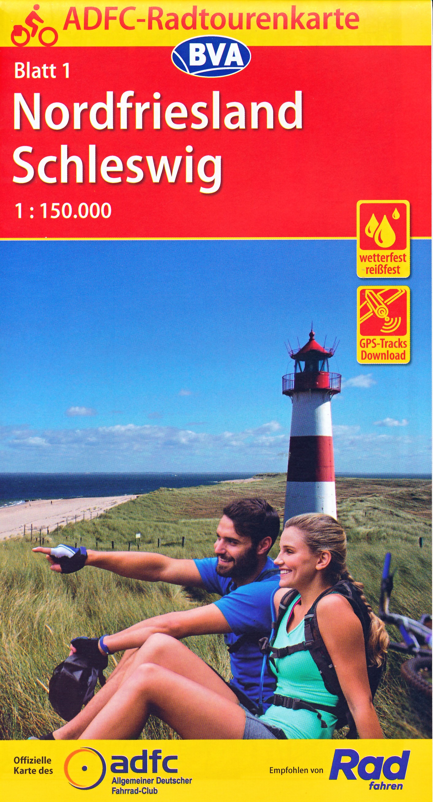 Online bestellen: Fietskaart 01 ADFC Radtourenkarte Nordfriesland Schleswig | BVA BikeMedia