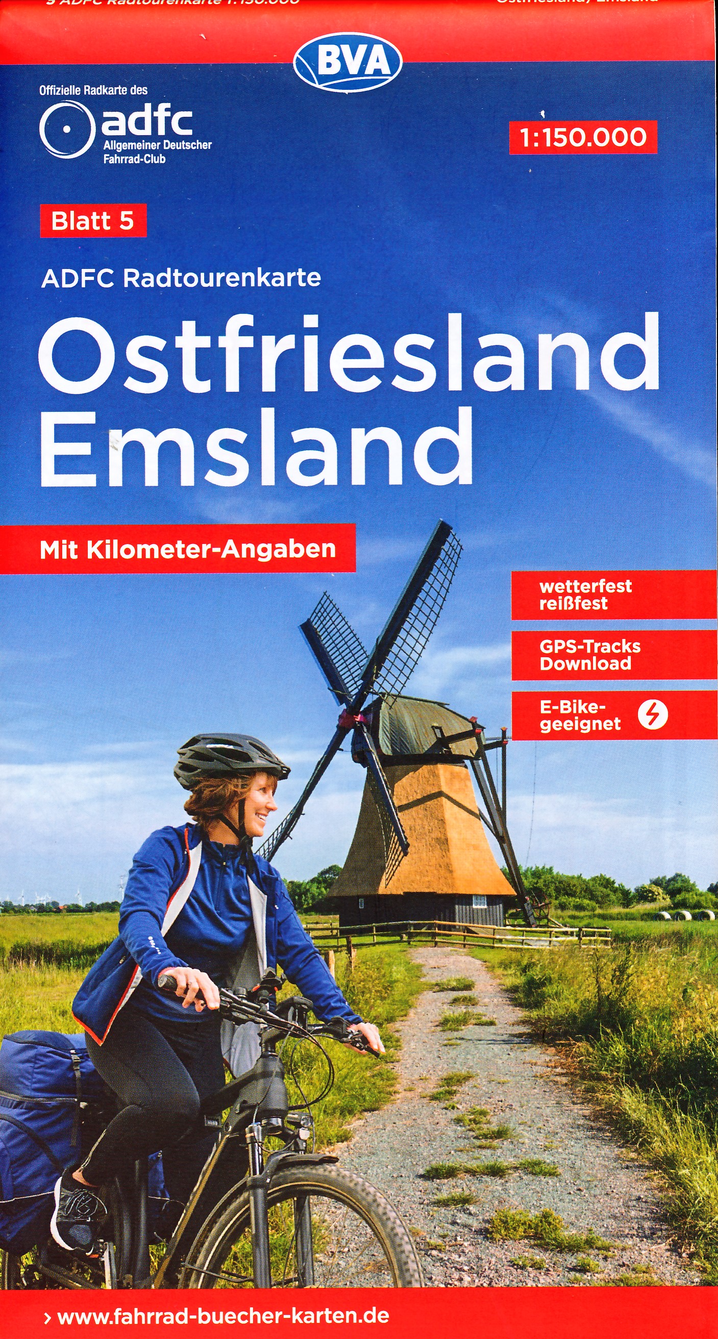 Online bestellen: Fietskaart 05 ADFC Radtourenkarte Ostfriesland Emsland | BVA BikeMedia