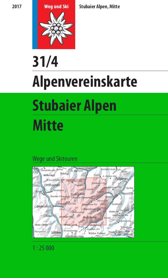 Online bestellen: Wandelkaart 31/4 Alpenvereinskarte Stubaier Alpen - Mitte | Alpenverein