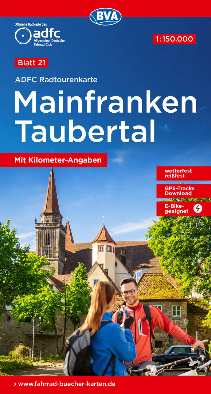 Online bestellen: Fietskaart 21 ADFC Radtourenkarte Mainfranken - Taubertal | BVA BikeMedia