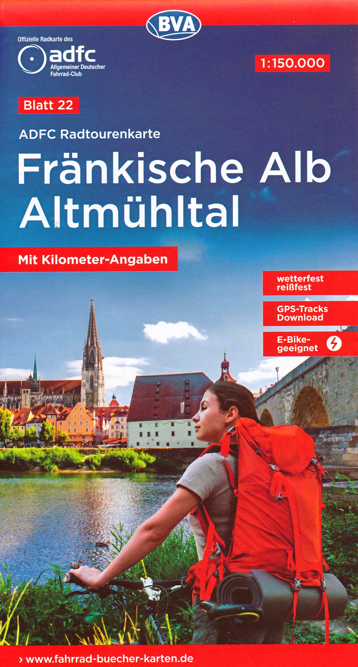 Online bestellen: Fietskaart 22 ADFC Radtourenkarte Fränkische Alb - Altmühltal | BVA BikeMedia