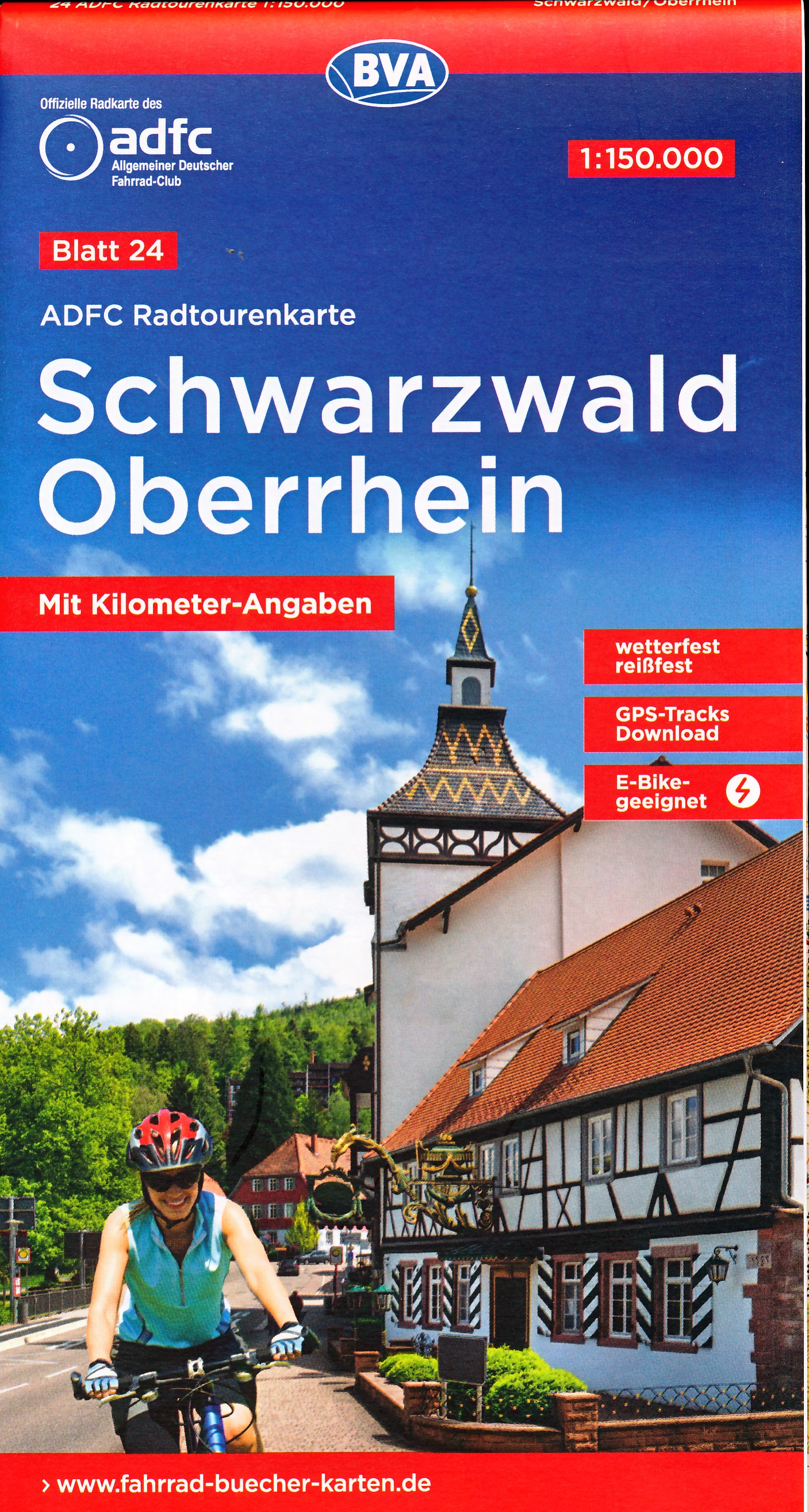 Online bestellen: Fietskaart 24 ADFC Radtourenkarte Schwarzwald Oberrhein | BVA BikeMedia