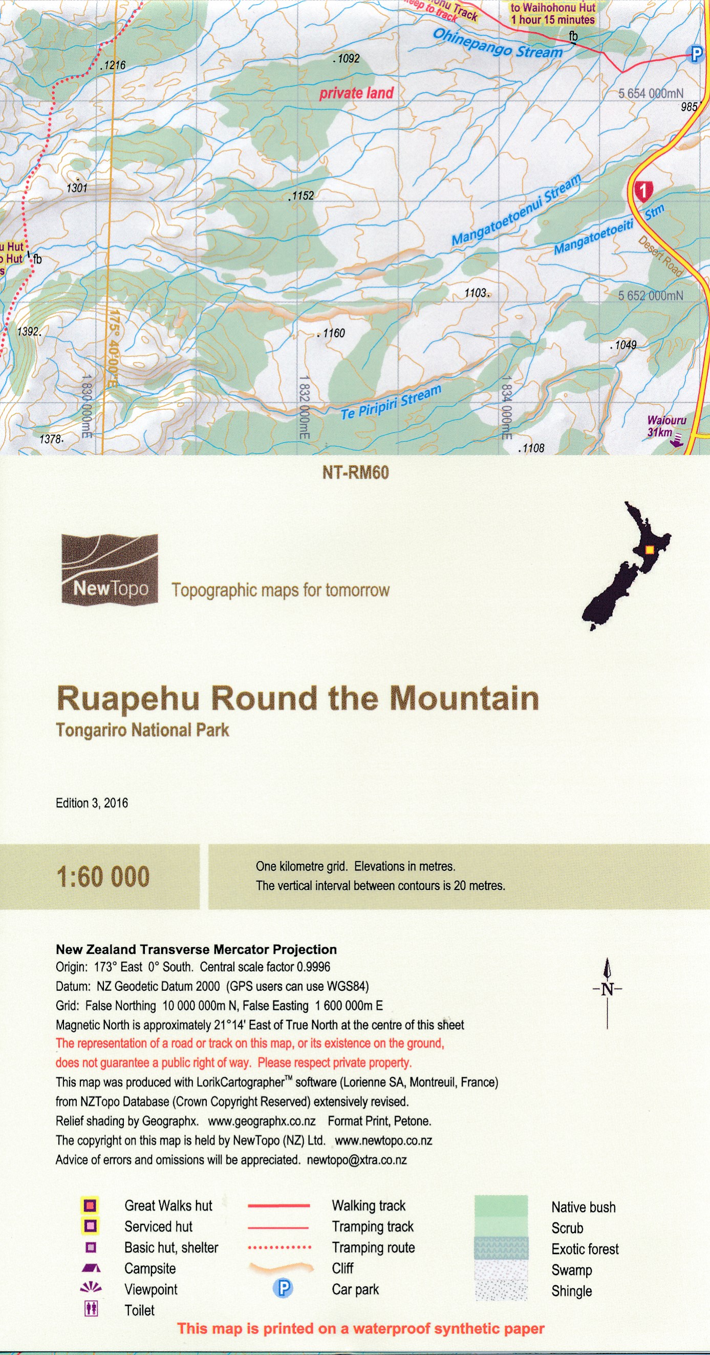 Online bestellen: Wandelkaart Ruapehu - Round the Mountain | NewTopo NZ
