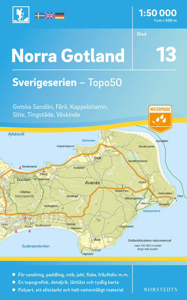 Online bestellen: Wandelkaart - Topografische kaart 13 Sverigeserien Norra Gotland noord | Norstedts