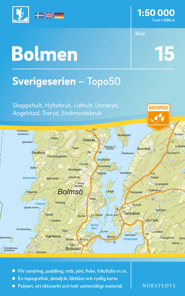 Online bestellen: Wandelkaart - Topografische kaart 15 Sverigeserien Bolmen | Norstedts