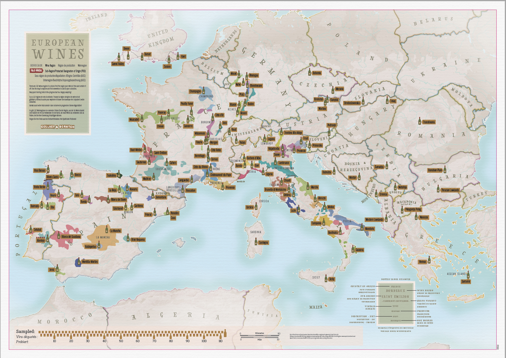 Online bestellen: Scratch Map European Wines - Europese Wijnen Collect & Scratch | Maps International