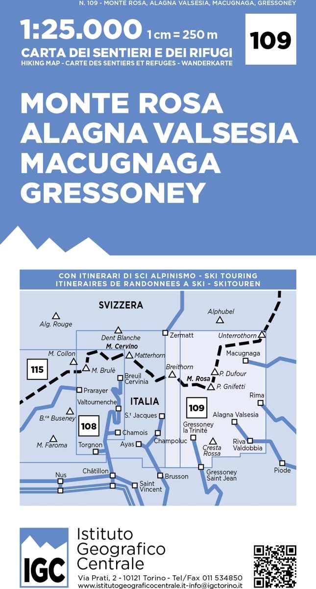 Online bestellen: Wandelkaart 109 Monte Rosa - Alagna Valsesia - Macugnaga - Gressoney | IGC - Istituto Geografico Centrale