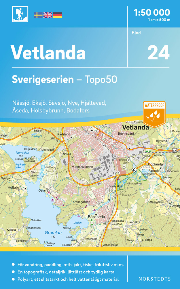Online bestellen: Wandelkaart - Topografische kaart 24 Sverigeserien Vetlanda | Norstedts