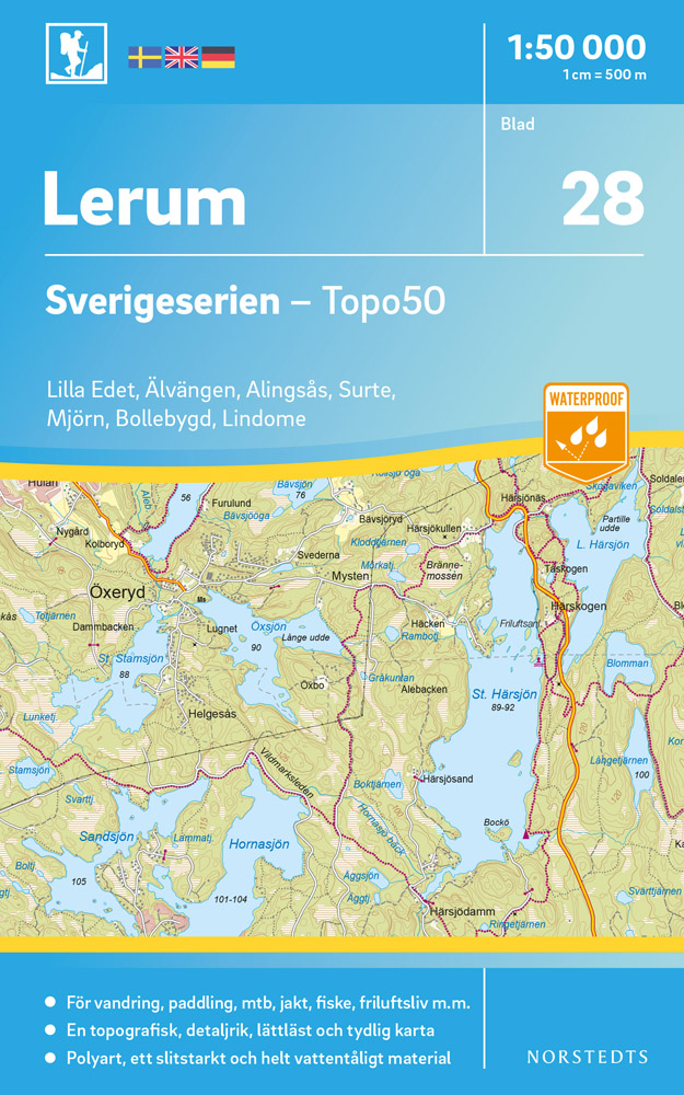 Online bestellen: Wandelkaart - Topografische kaart 28 Sverigeserien Lerum | Norstedts