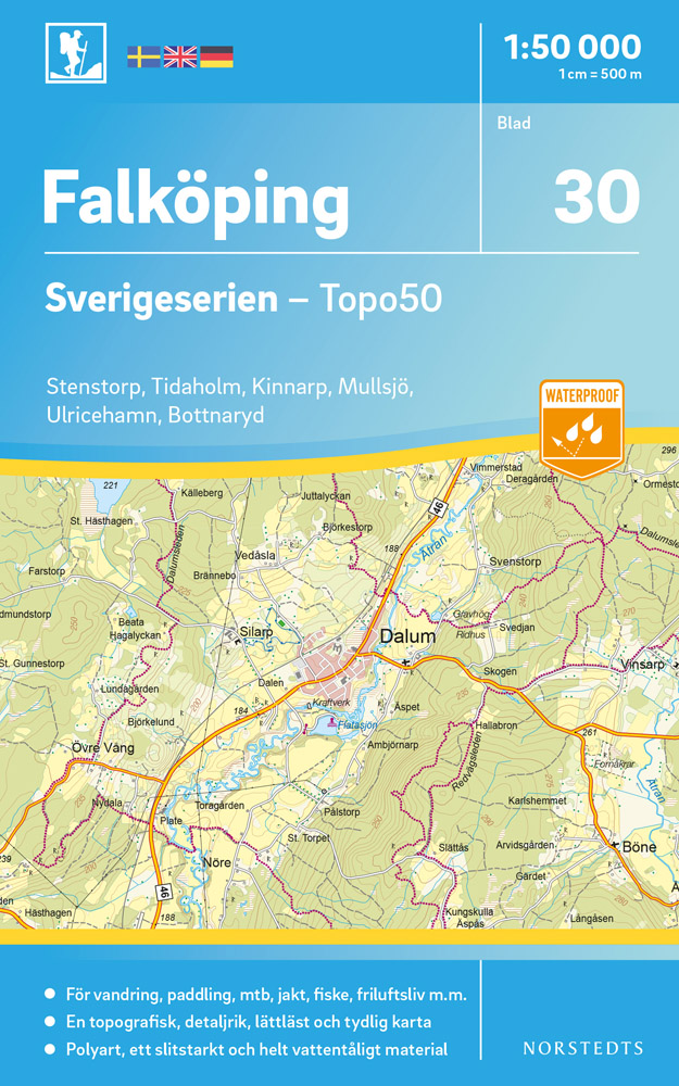 Online bestellen: Wandelkaart - Topografische kaart 30 Sverigeserien Falköping | Norstedts