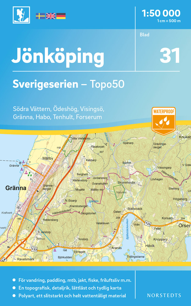 Online bestellen: Wandelkaart - Topografische kaart 31 Sverigeserien Jönköping | Norstedts