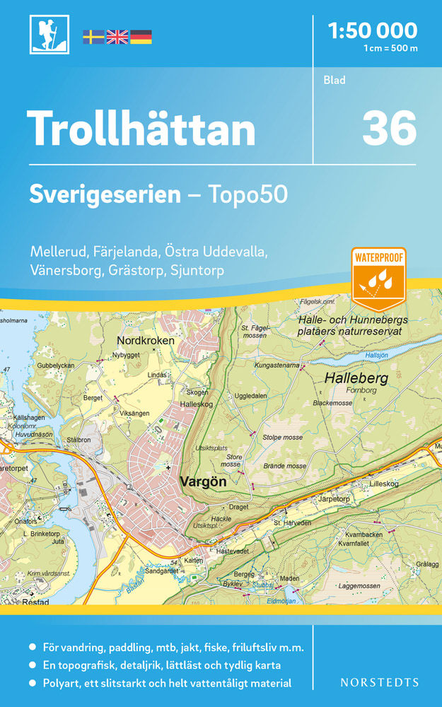 Online bestellen: Wandelkaart - Topografische kaart 36 Sverigeserien Trollhättan | Norstedts