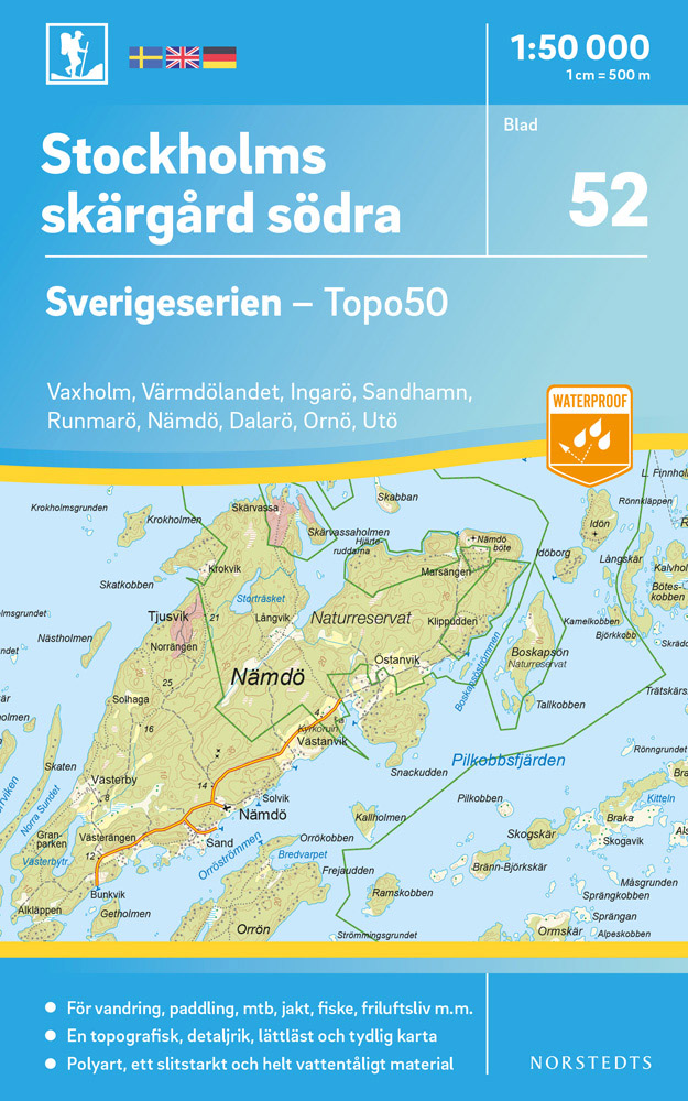 Online bestellen: Wandelkaart - Topografische kaart 52 Sverigeserien Stockholms skärgård södra | Norstedts