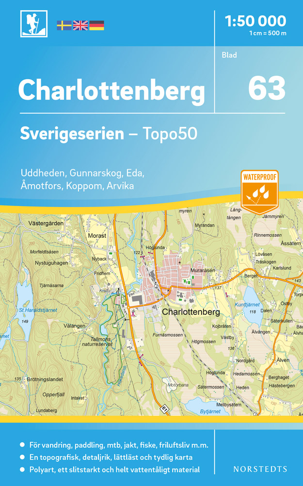 Online bestellen: Wandelkaart - Topografische kaart 63 Sverigeserien Charlottenberg | Norstedts