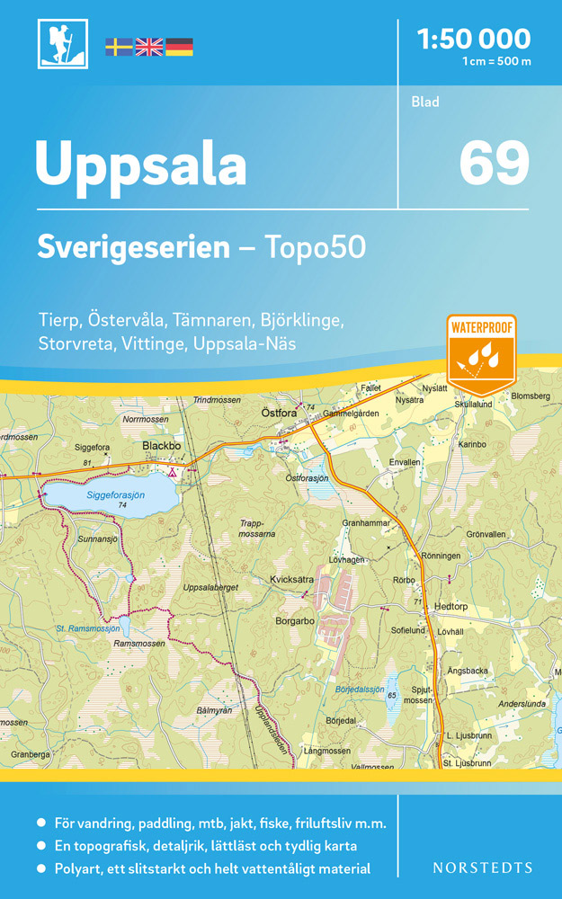 Online bestellen: Wandelkaart - Topografische kaart 69 Sverigeserien Uppsala | Norstedts