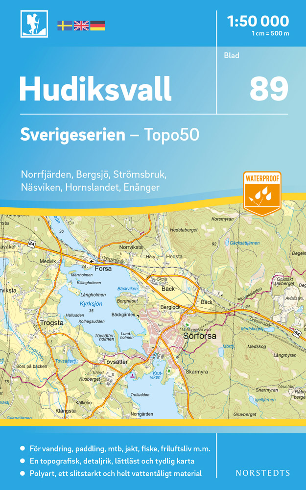 Online bestellen: Wandelkaart - Topografische kaart 89 Sverigeserien Hudiksvall | Norstedts
