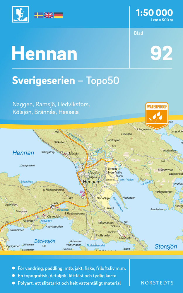 Online bestellen: Wandelkaart - Topografische kaart 92 Sverigeserien Hennan | Norstedts