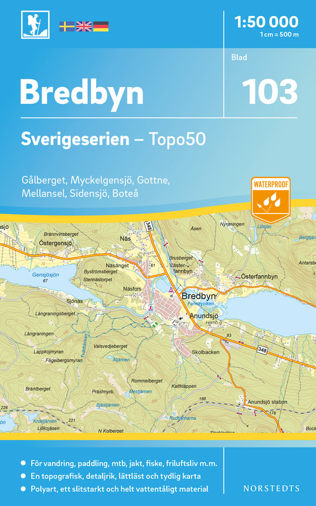 Online bestellen: Wandelkaart - Topografische kaart 103 Sverigeserien Bredbyn | Norstedts