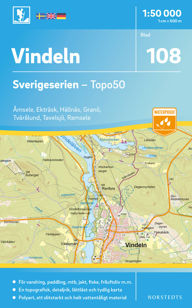 Online bestellen: Wandelkaart - Topografische kaart 108 Sverigeserien Vindeln | Norstedts