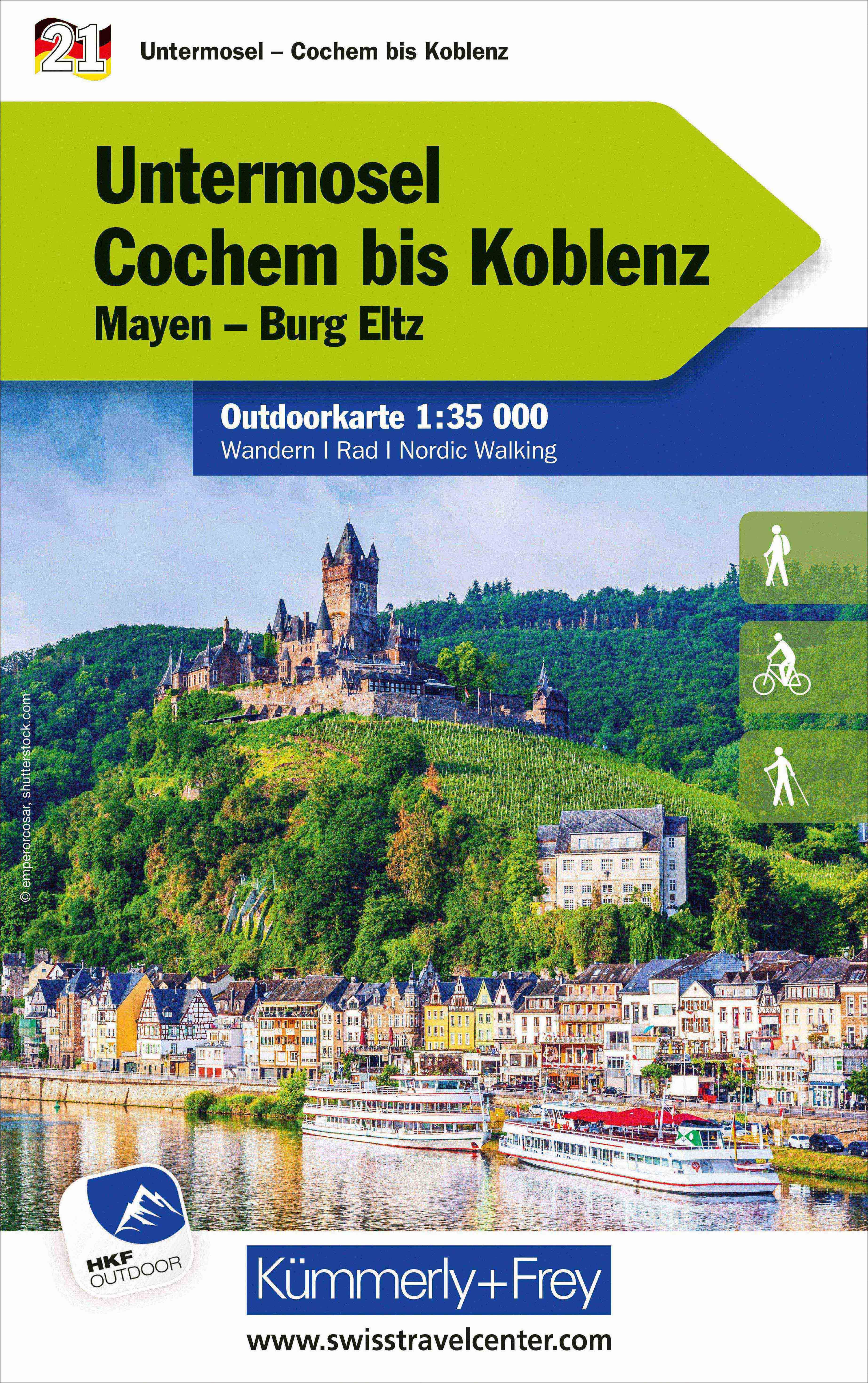 Online bestellen: Wandelkaart 21 Outdoorkarte Untermosel Cochem bis Koblenz | Kümmerly & Frey