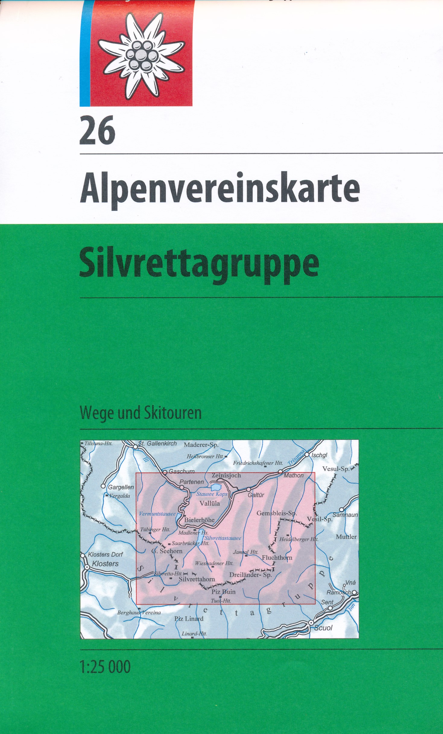 Online bestellen: Wandelkaart 26 Alpenvereinskarte Silvrettagruppe | Alpenverein
