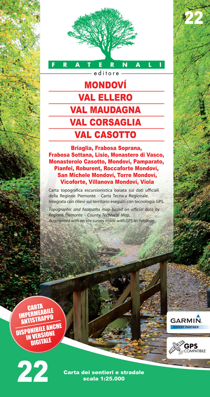 Online bestellen: Wandelkaart 22 Mondovì, Val Ellero, Val Maudagna, Val Corsaglia, Val Casotto | Fraternali Editore