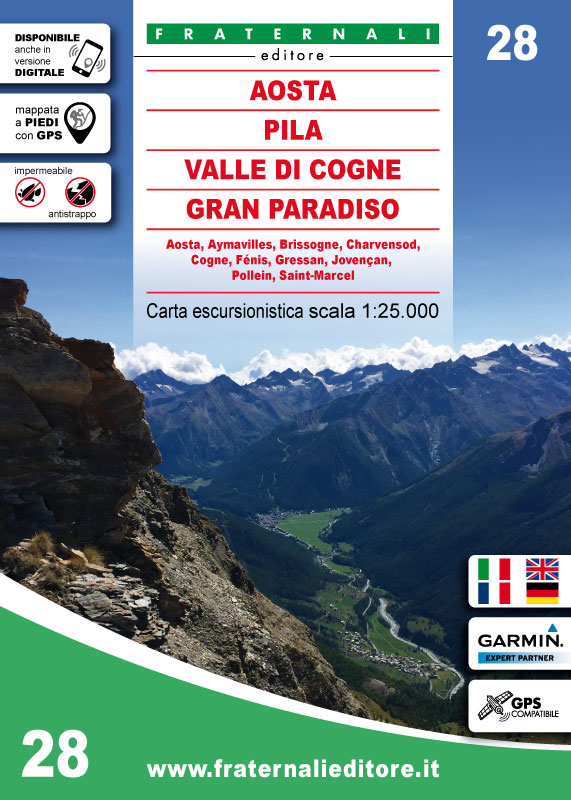 Online bestellen: Wandelkaart 28 Aosta, Pila, Valle di Cogne, Gran Paradiso | Fraternali Editore