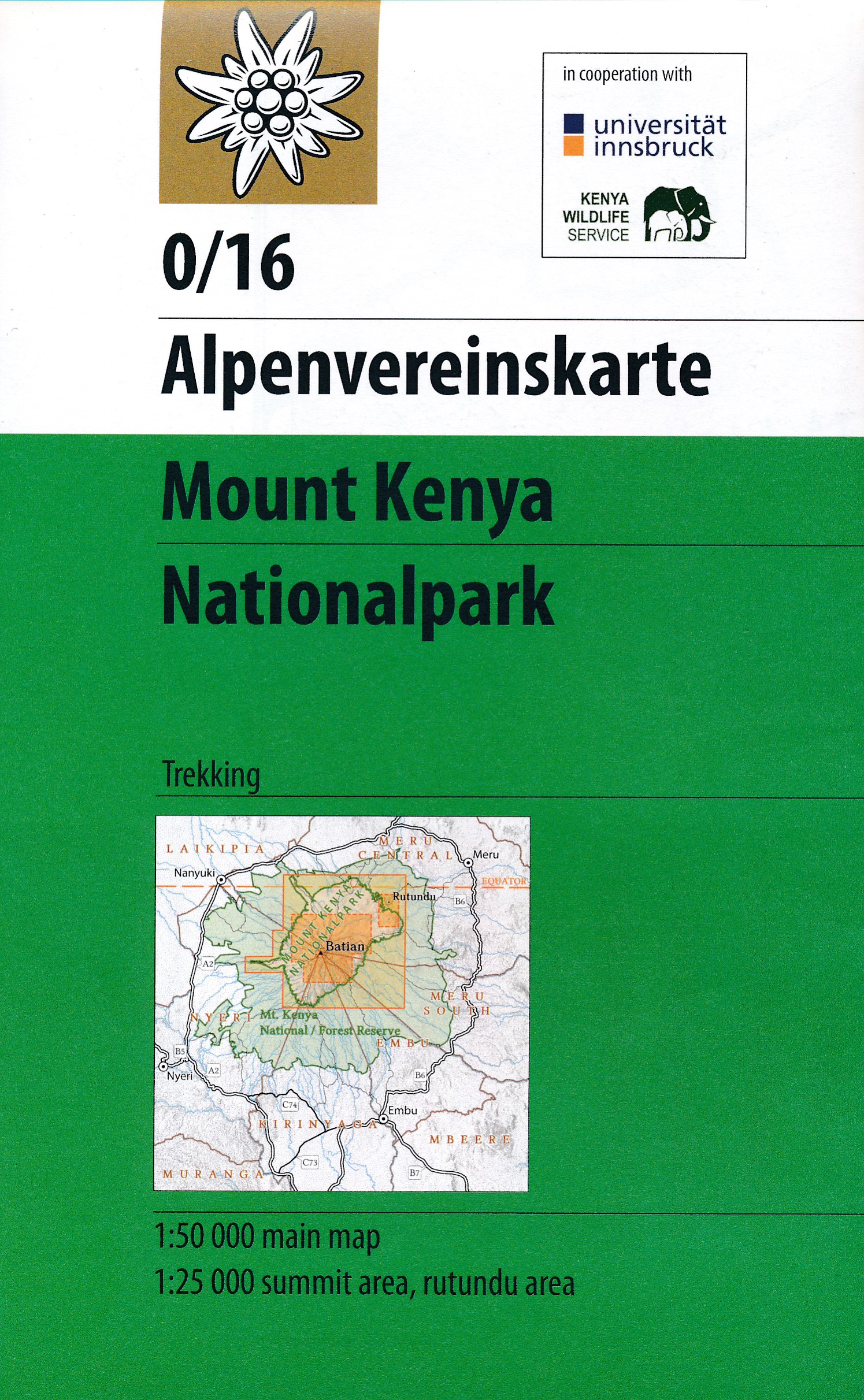 Online bestellen: Wandelkaart - Topografische kaart 0/16 Mount Kenya | Alpenverein