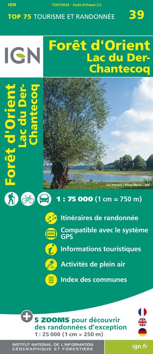 Online bestellen: Wandelkaart - Fietskaart 39 Forêt d'Orient, Lac du Der-Chantecoq | IGN - Institut Géographique National