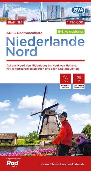 Online bestellen: Fietskaart NL1 ADFC Radtourenkarte Niederlande Nord - Noord Nederland | BVA BikeMedia