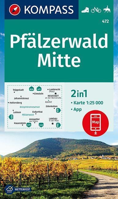 Online bestellen: Wandelkaart 472 Pfälzerwald Mitte | Kompass