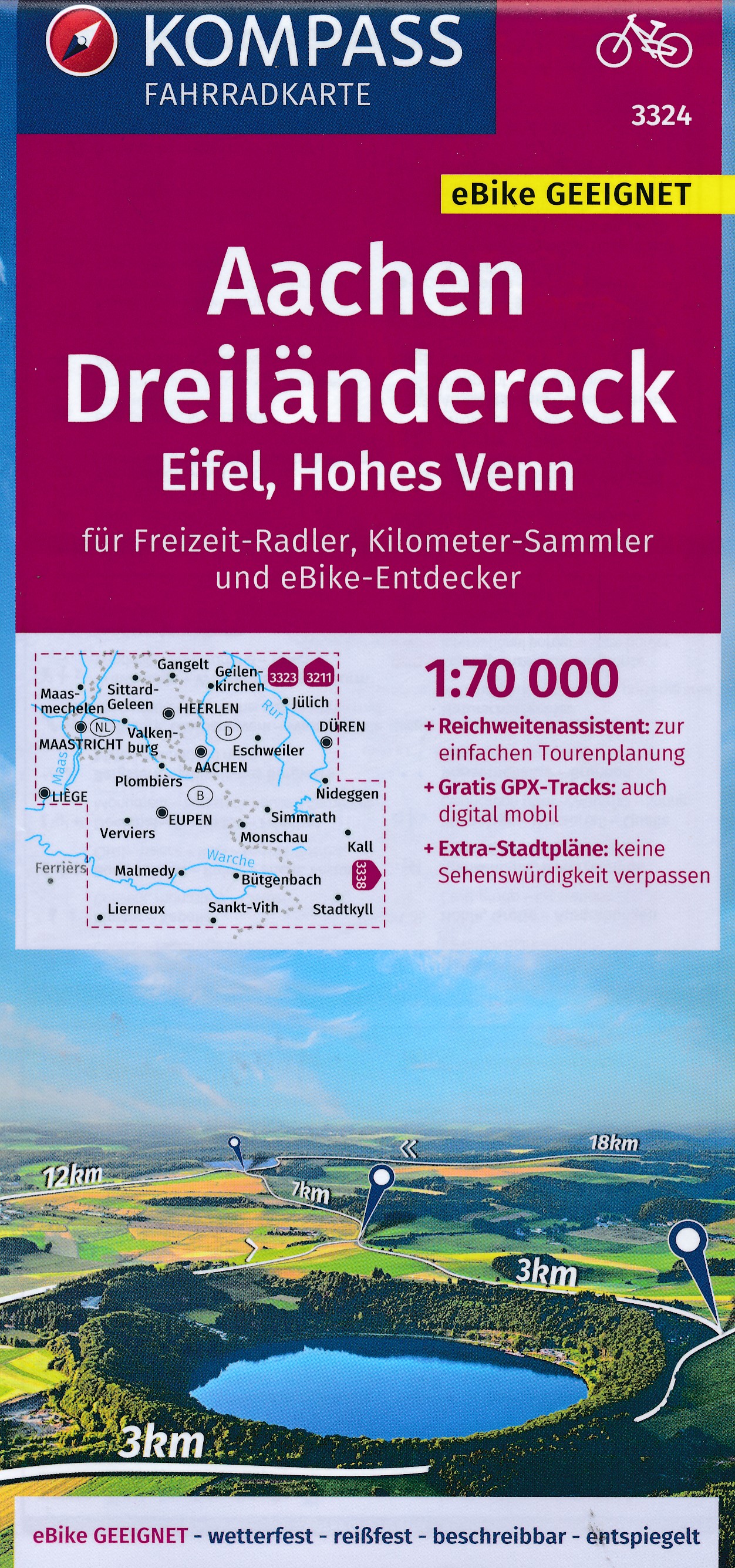 Online bestellen: Fietskaart 3324 Aachen - Dreiländereck | Kompass