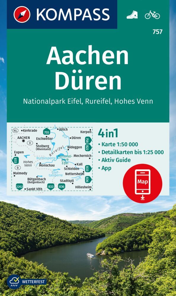 Online bestellen: Wandelkaart 757 Aachen - Düren | Kompass