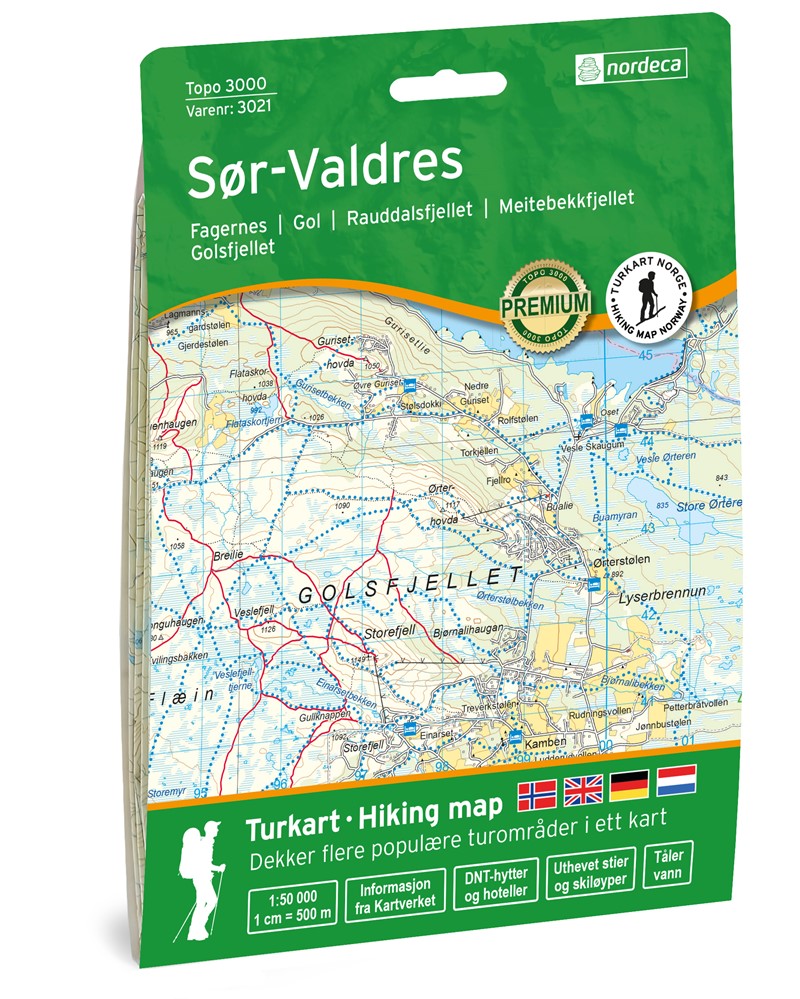 Online bestellen: Wandelkaart 3021 Topo 3000 Sør-Valdres | Nordeca