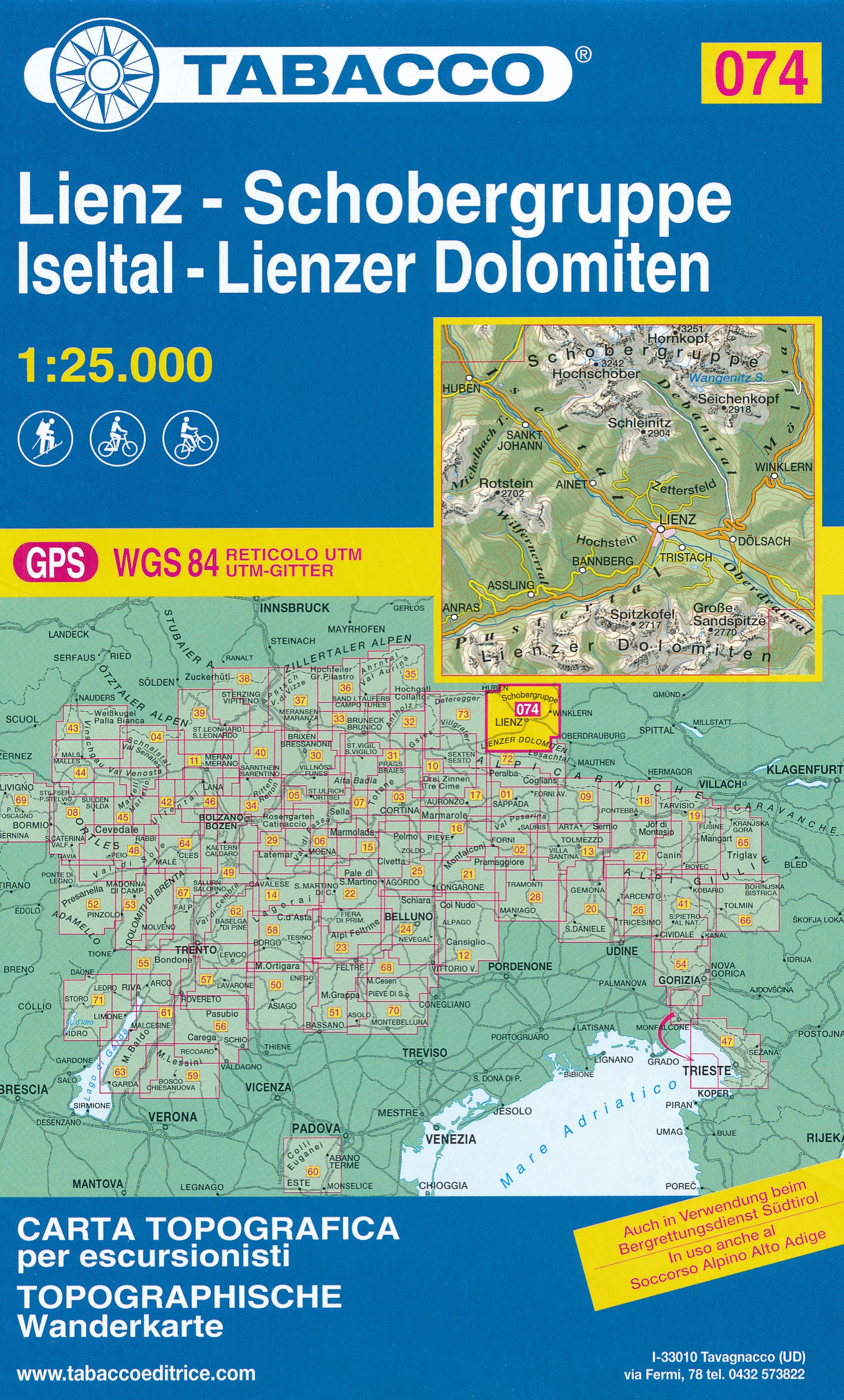 Online bestellen: Wandelkaart 074 Lienz - Schobergruppe- Iseltal - Lienzer Dolomiten | Tabacco Editrice