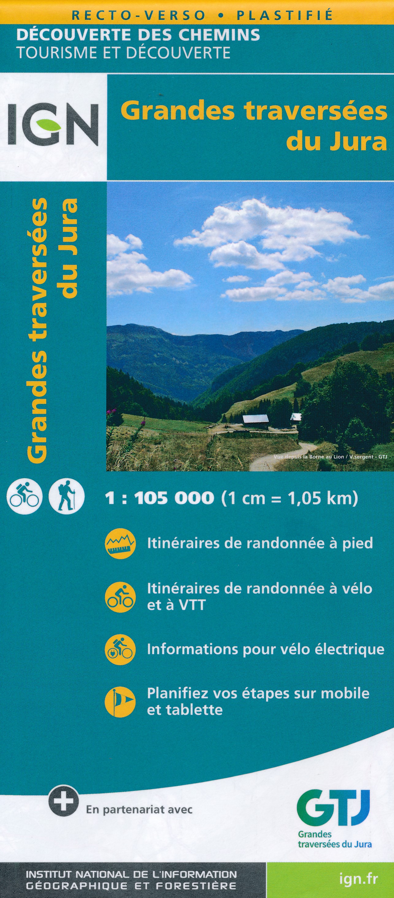 Online bestellen: Fietskaart - Wandelkaart Grandes traversees du Jura met GR-5 | IGN - Institut Géographique National