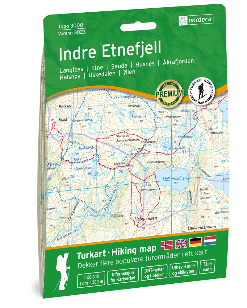 Online bestellen: Wandelkaart 3023 Topo 3000 Indre Etnefjell | Nordeca
