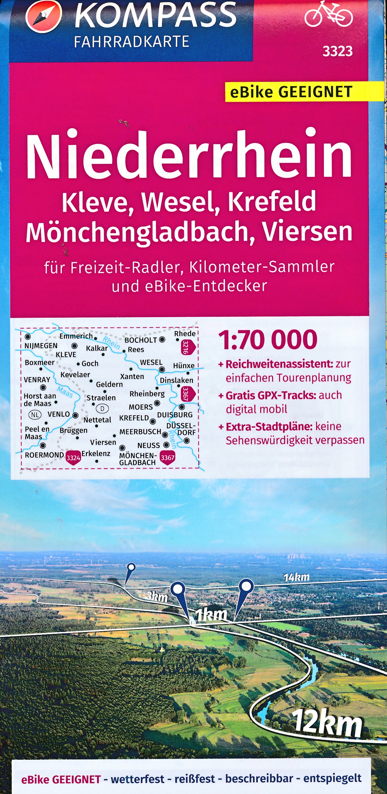 Online bestellen: Fietskaart 3323 Niederrhein | Kompass