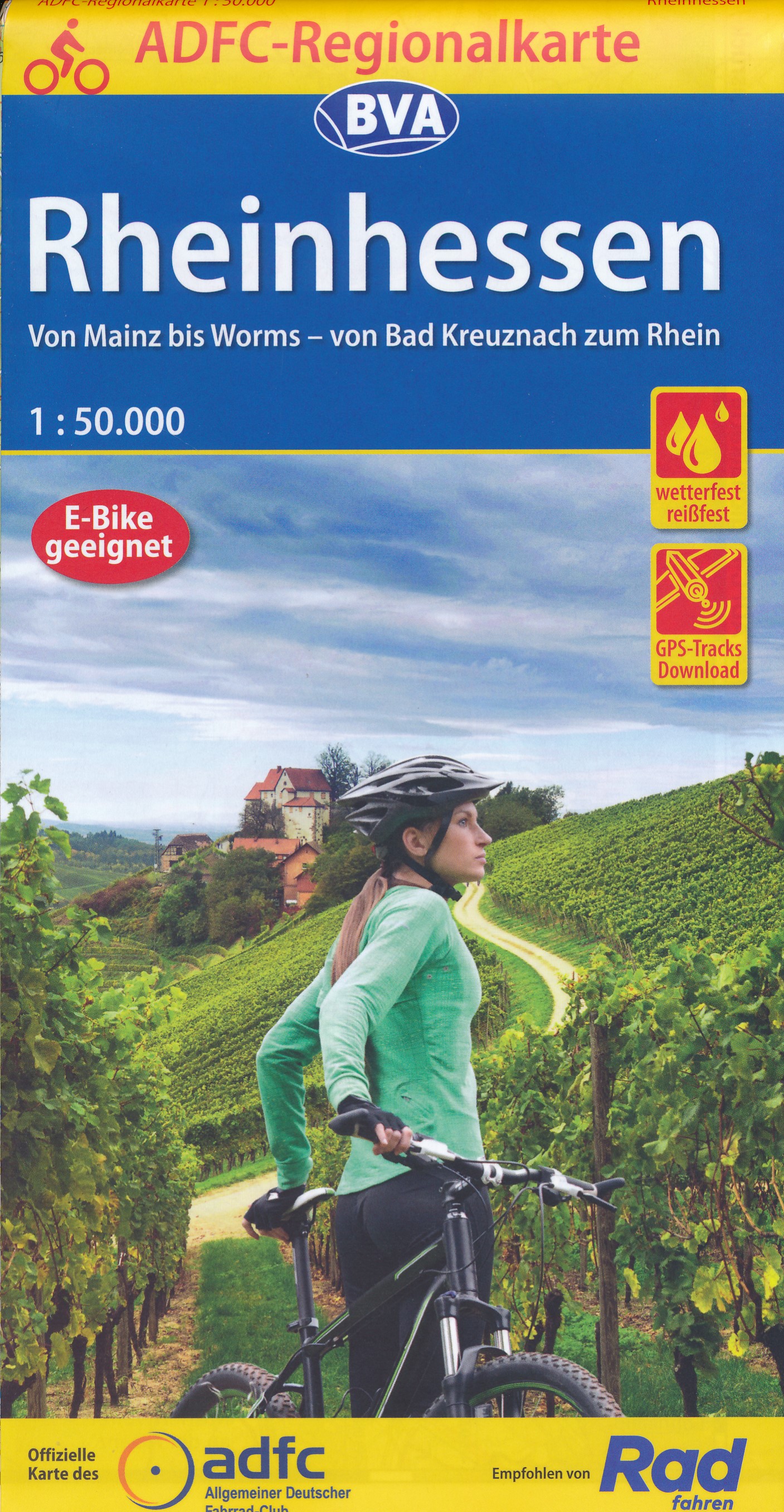 Online bestellen: Fietskaart ADFC Regionalkarte Rheinhessen | BVA BikeMedia