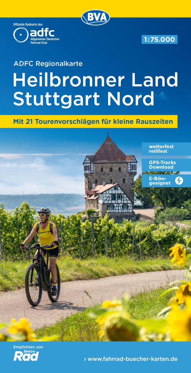 Online bestellen: Fietskaart ADFC Regionalkarte Heilbronner Land - Stuttgart Nord | BVA BikeMedia